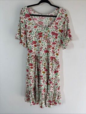 April Cornell Pink Green Floral Midi Dress Print Prairie Boho Large Summer Chic